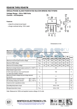 RS403M datasheet - SINGLE-PHASE GLASS PASSIVATED SILICON BRIDGE RECTIFIERS