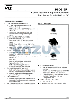 PSD813F1A-12U datasheet - Flash In-System Programmable (ISP) Peripherals for 8-bit MCUs, 5V