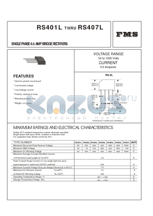 RS404L datasheet - SINGLE PHASE 4.0 AMP BRIDGE RECTIFIERS