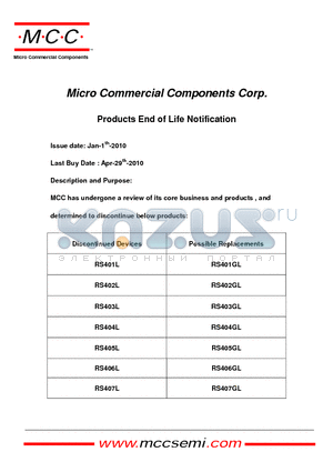 RS404L datasheet - 4 Amp Single Phase Bridge Rectifier 50 to 1000 Volts