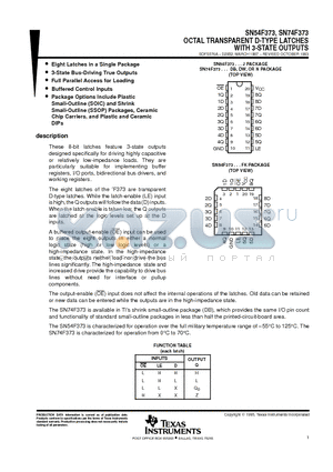 SN54F373 datasheet - OCTAL TRANSPARENT D-TYPE LATCHES WITH 3-STATE OUTPUTS