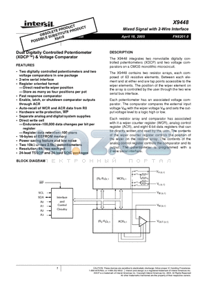 X9448YP24I-2.7 datasheet - Mixed Signal with 2-Wire Interface