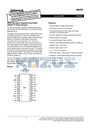 X9455 datasheet - Dual Two-wiper Digitally-Controlled Potentiometer