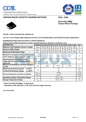 SS34 datasheet - SURFACE MOUNT SCHOTTKY BARRIER RECTIFIER