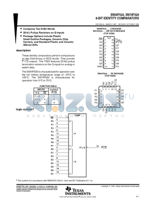 SN54F520FK datasheet - 8-BIT IDENTITY COMPARATORS