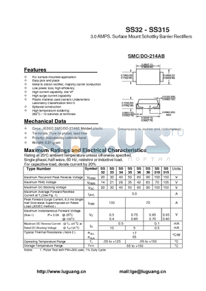 SS34 datasheet - 3.0 AMPS. Surface Mount Schottky Barrier Rectifiers