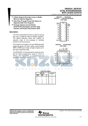 SN54F541_06 datasheet - OCTAL BUFFERS/DRIVERS WITH 3-STATE OUTPUTS