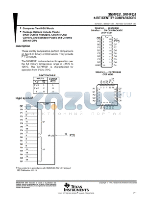 SN54F521_07 datasheet - 8-BIT IDENTITY COMPARATORS