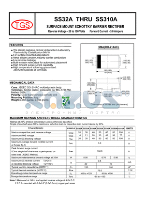 SS34A datasheet - SURFACE MOUNT SCHOTTKY BARRIER RECTIFIER