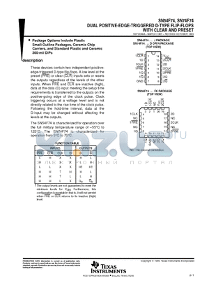 SN54F74 datasheet - DUAL POSITIVE-EDGE-TRIGGERED D-TYPE FLIP-FLOPS WITH CLEAR AND PRESET