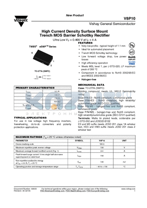 V8P10-E3/87A datasheet - High Current Density Surface Mount Trench MOS Barrier Schottky Rectifier