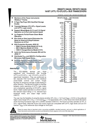 SN54GTL16622A datasheet - 18-BIT LVTTL-TO-GTL/GTL BUS TRANSCEIVERS