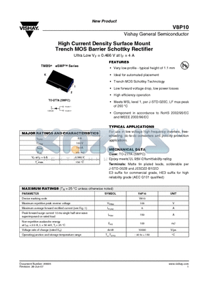 V8P10HE387A datasheet - High Current Density Surface Mount Trench MOS Barrier Schottky Rectifier