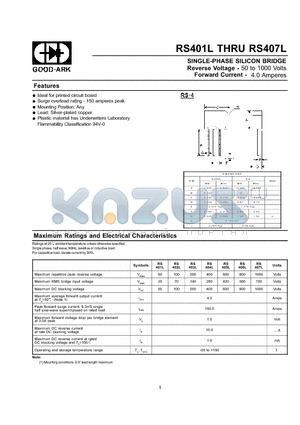 RS407L datasheet - SINGLE-PHASE SILICON BRIDGE