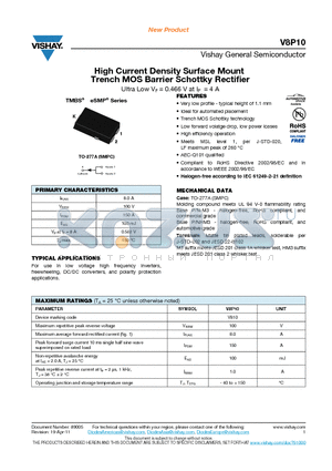 V8P10HM3-87A datasheet - High Current Density Surface Mount Trench MOS Barrier Schottky Rectifier