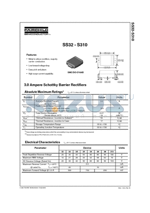 SS35 datasheet - 3.0 Ampere Schottky Barrier Rectifiers