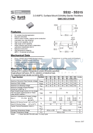 SS35 datasheet - 3.0 AMPS. Surface Mount Schottky Barrier Rectifiers