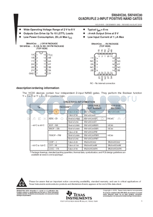 SN54HC00 datasheet - QUADRUPLE 2-INPUT POSITIVE-NAND GATES
