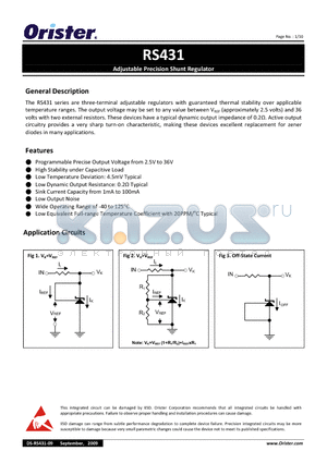 RS431 datasheet - Adjustable Precision Shunt Regulator