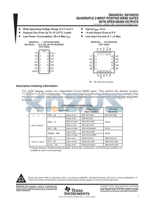 SN54HC03J datasheet - QUADRUPLE2-INPUT POSITIVE-AND GATES WITH OPEN-DRAIN OUTPUTS