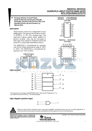 SN54HC03FK datasheet - QUADRUPLE 2-INPUT POSITIVE-NAND GATES WITH OPEN-DRAIN OUTPUTS