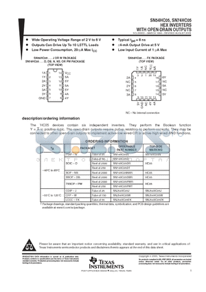 SN54HC05J datasheet - HEX INVERTERS WITH OPEN-DRAIN OUTPUTS