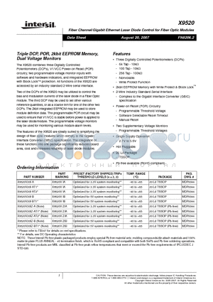 X9520V20IZ-BT1 datasheet - Triple DCP, POR, 2kbit EEPROM Memory, Dual Voltage Monitors