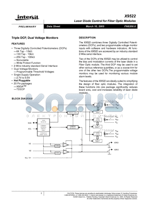 X9522B20I-B datasheet - Laser Diode Control for Fiber Optic Modules