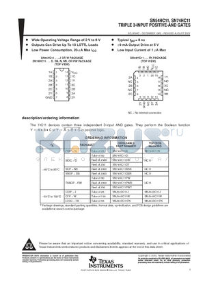 SN54HC11W datasheet - TRIPLE 3-INPUT POSITIVE-AND GATES