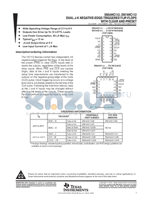 SN54HC112J datasheet - DUAL J-NEGATIVE-EDGE-TRIGGERED FLIP-FLOPS WITH CLEAR AND PRESET