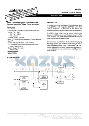 X9521V20IZ-B datasheet - Dual DCP, EEPROM Memory