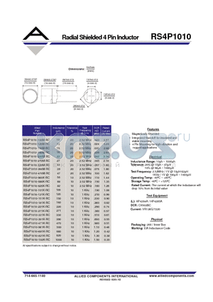 RS4P1010-271K-RC datasheet - Radial Shielded 4 Pin Inductor