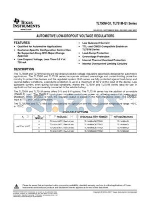 TL750M-Q1 datasheet - AUTOMOTIVE LOW-DROPOUT VOLTAGE REGULATORS