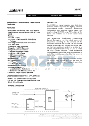 X9530-V14I datasheet - Temperature Compensated Laser Diode Controller