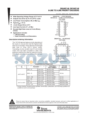 SN54HC148J datasheet - 8-LINE TO 3-LINE PRIORITY ENCODERS