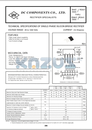 RS501 datasheet - TECHNICAL SPECIFICATIONS OF SINGLE-PHASE SILICON BRIDGE RECTIFIER
