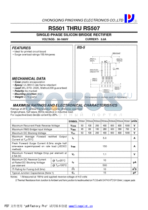 RS503 datasheet - SINGLE-PHASE SILICON BRIDGE RECTIFIER