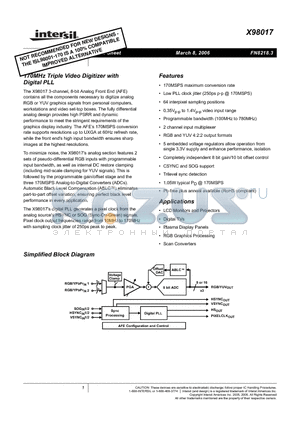 X98017L128-3.3-Z datasheet - 170MHz Triple Video Digitizer with Digital PLL