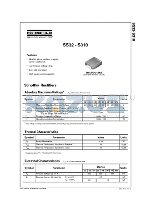 SS39 datasheet - Schottky Rectifiers