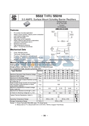 SS39 datasheet - 3.0 AMPS. Surface Mount Schottky Barrier Rectifiers