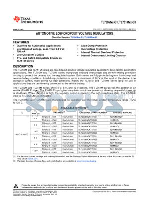 TL750M12QKVURQ1 datasheet - AUTOMOTIVE LOW-DROPOUT VOLTAGE REGULATORS