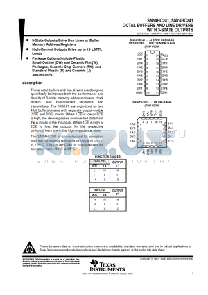 SN54HC241J datasheet - OCTAL BUFFERS AND LINE DRIVERS WITH 3-STATE OUTPUTS