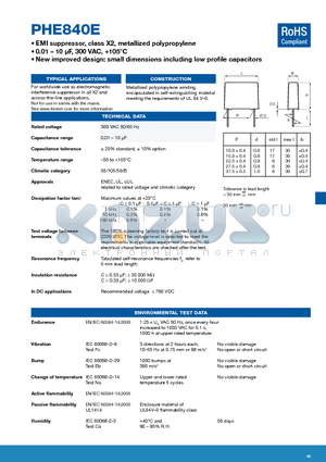 PHE840EA5470MA03R17 datasheet - EMI suppressor, class X2, metallized polypropylene