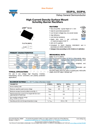 SS3P4LHM3-87A datasheet - High Current Density Surface Mount Schottky Barrier Rectifiers