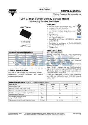 SS3P5L-E3/87A datasheet - Low VF High Current Density Surface Mount Schottky Barrier Rectifiers