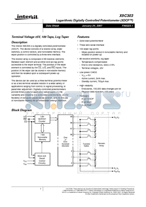 X9C303PI datasheet - Logarithmic Digitally Controlled Potentiometer