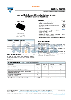 SS3P5L-M3-87A datasheet - Low VF High Current Density Surface Mount Schottky Barrier Rectifiers