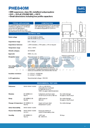 PHE840MA6100MA04R17 datasheet - EMI suppressor, class X2, metallized polypropylene
