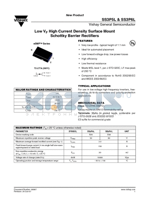 SS3P6L datasheet - Low VF High Current Density Surface Mount Schottky Barrier Rectifiers