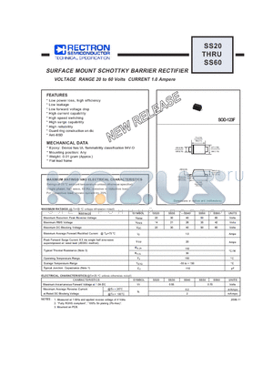 SS40 datasheet - SURFACE MOUNT SCHOTTKY BARRIER RECTIFIER VOLTAGE RANGE 20 to 60 Volts CURRENT 1.0 Ampere